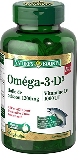 Nature's Bounty Omega 3 Fish Oil 1200mg plus Vitamin D3 1000IU Pills, Supplement, Helps in the Development and Maintenance of Bones, 90 Softgels