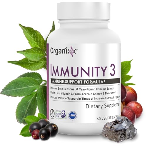 Organixx Immunity 3 Immune Support Supplement – Vitamin C, Zinc, Elderberry – Whole Food Immune Defense for Adults & Kids, Greater Absorption, Non GMO, 60 Capsules
