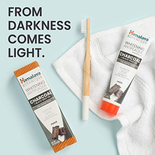 Himalaya Botanique Whitening Antiplaque Toothpaste with Charcoal + Black Seed Oil for Whiter Teeth, Mint Flavor, Fluoride Free, Vegan, Gluten Free & SLS Free, 113 g (4 oz), 4 Pack
