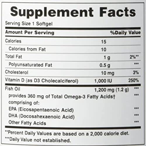 Nature's Bounty Omega 3 Fish Oil 1200mg plus Vitamin D3 1000IU Pills, Supplement, Helps in the Development and Maintenance of Bones, 90 Softgels