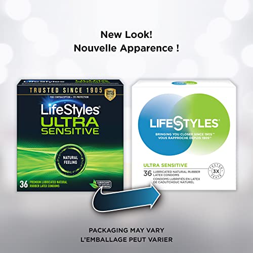 LifeStyles Ultra-Sensitive Condoms – 36 Count – Natural-Feeling, Lubricated Latex Condoms
