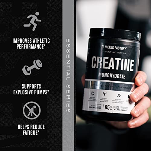 Pre-Order | Arrives in 5–10 Days – Creatine Monohydrate Powder 425g - Creatine Supplement for Muscle Growth, Increased Strength, Enhanced Energy Output and Improved Athletic Performance by Jacked Factory - 85 Servings, Unflavored