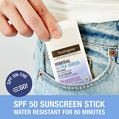 Neutrogena Mineral Ultra Sheer Dry-Touch Face & Body Stick SPF 50 - With Vitamin E - Sun Protection - Zinc Oxide - 42g, White