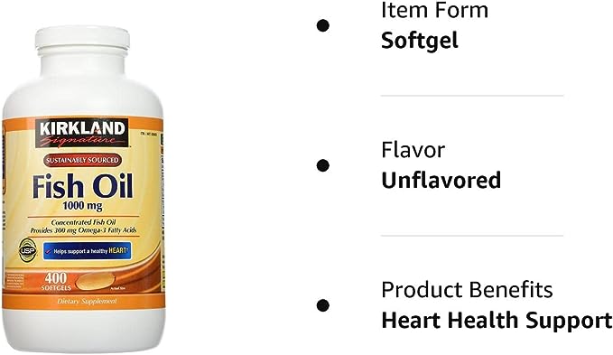 Kirkland Signature Natural Fish Oil Concentrate with Omega-3 Fatty Acids, 400 Softgels, White