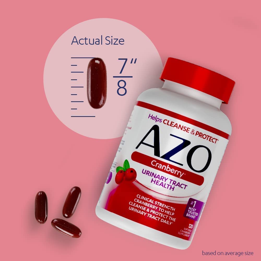 AZO Cranberry Urinary Tract Health Supplement, 1 Serving : 1 Glass of Cranberry Juice, Sugar Free Cranberry Pills, Non-GMO, 3 Month Supply, 100 Softgels (Pack of 2)
