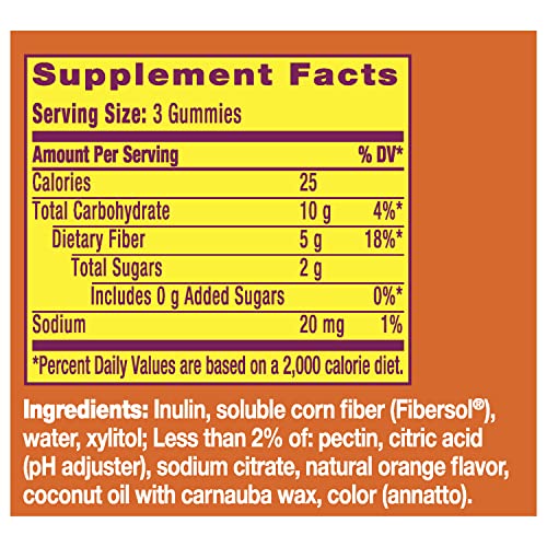 Metamucil Fiber Supplement Gummies, Sugar Free Orange Flavor, 5g Prebiotic Plant Based Fiber Blend, 120 Count