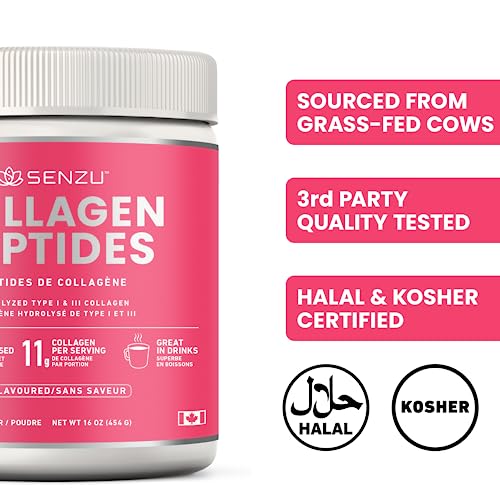 Premium Collagen Peptides Protein Powder For Healthy Hair, Skin, Nails, Joints - Hydrolyzed For Better Absorption | Made in Canada, Grass Fed, Keto, Kosher & Halal Certified - Non GMO, Gluten Free (454g / 16 oz)