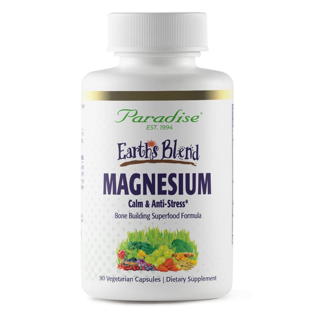 Pre-Order | Arrives in 5–10 Days – Paradise Herbs Earth's Blend Magnesium Supplement, Support Stress Relief, Sleep, Heart Health, Nerves, Muscles, Vegan, Non-GMO, Gluten Free, 90 Vegetarian Capsules