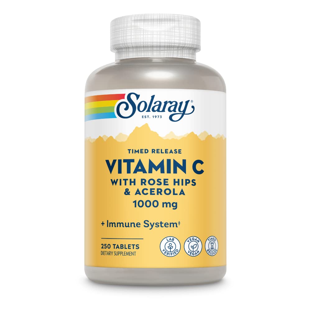 Pre-Order | Arrives in 5–10 Days – SOLARAY Vitamin C w/Rose HIPS & Acerola | 1000mg | Two-Stage Timed-Release Healthy Immune Function, Skin, Hair & Nails Support | Non-GMO | 250ct