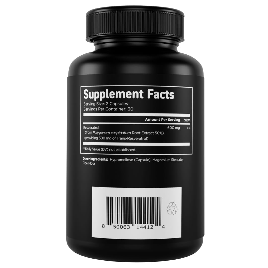 Vital Vitamins Resveratrol Supplement - Antioxidant Support, Cellular Longevity, Cognitive Function - 60 Capsules
