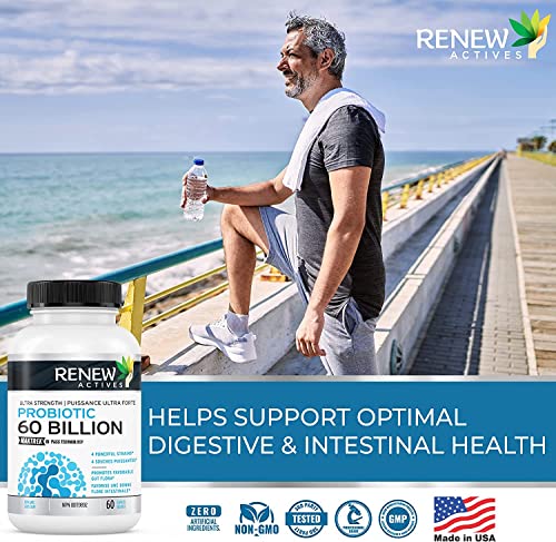 NEW! Renew Actives Probiotics 60 Billion CFU with MAKTREK Bi-Pass Technology, Probiotics Made to Survive Stomach Acid with Advanced Absorption for Digestive Health, Immunity, & 60 Capsules!