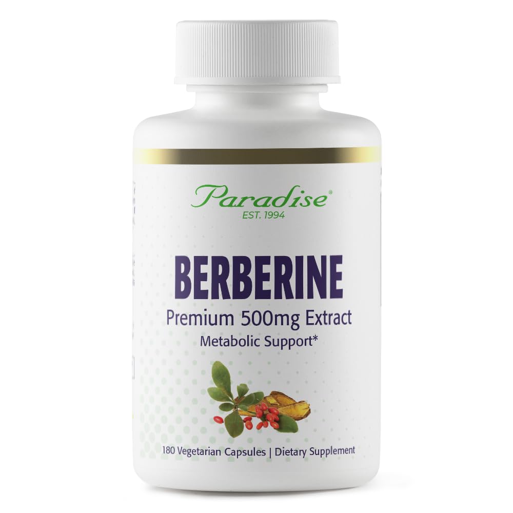 Paradise Herbs, Berberine Extract, 500 mg, Pure & Potent Berberine Supplement, Vegan, Non GMO, Gluten Free, 180