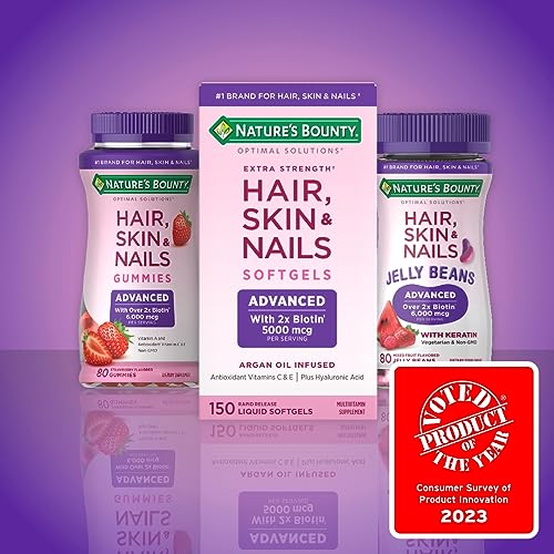 Nature's Bounty Advanced Hair, Skin & Nails, Argan-Infused Vitamin Supplement with Biotin and Hyaluronic Acid, 150 Rapid Release Softgels (Pack of 2)