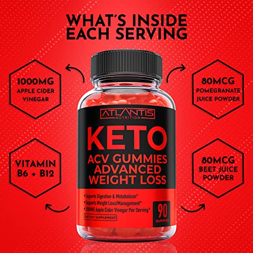 Keto ACV Gummies for Weight Loss - Supports Digestion, Advanced Weight Loss, Detox & Cleansing - Apple Cider Vinegar Keto ACV Gummies Formulated with 1000MG ACV Per Serving - 90 Count (Pack of 1)