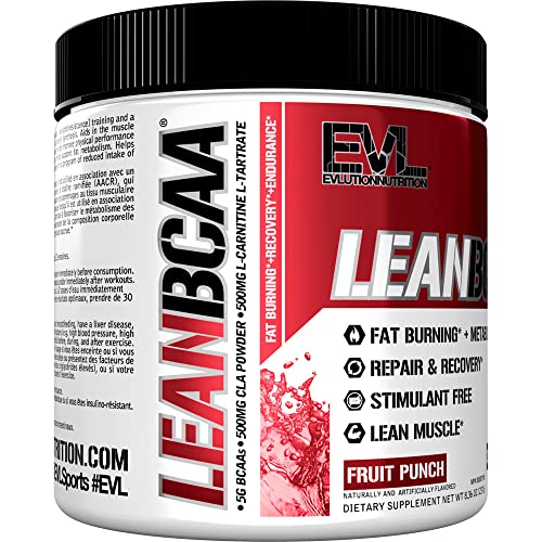 Lean BCAA Powder Workout Drink - Evlution Nutrition BCAA Pre Workout Powder for Long Lasting Energy and Shredded Lean Muscle Mass plus Post Workout Recovery & Body Toning Support - Fruit Punch