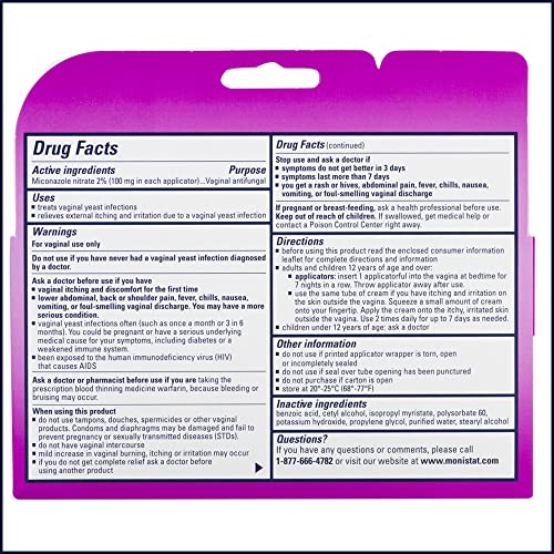 Monistat 7 Day Yeast Infection Treatment for Women, 7 Miconazole Cream Applications with Disposable Applicators, 1 Pack