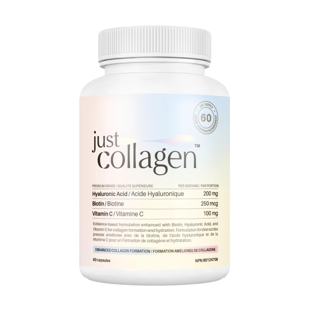 Just Collagen Hyaluronic Acid Supplement with Vitamin C - Biotin - 60 Vegan Capsules for Collagen Formation, Immune System, Skin & Joint Health - Non-GMO