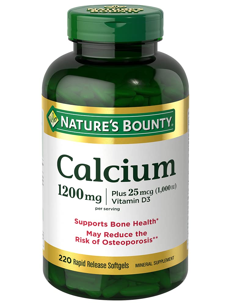 Nature's Bounty Calcium 1200 mg With Vitamin D3, Bone Health & Immune Support, Vitamin D3 1000 IU, 220 Softgels