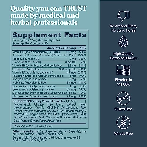 Pre-Order | Arrives in 5–10 Days – Conception Fertility Supplements for Women – Prenatal Vitamins – Promote Hormone Balance, Cycle Consistency, Aid Ovulation – Myo-Inositol, Folate, Folic Acid, Vitex, More – 60 Vegetarian Soft Capsules