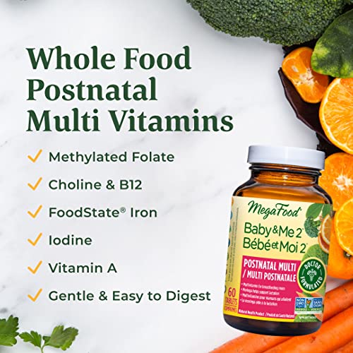 Pre-Order | Arrives in 5–10 Days – MegaFood Postnatal Vitamins for Breastfeeding Moms | Postpartum Lactation Supplement Multivitamins for Women | Vitamin C Vitamin A Choline Moringa Leaf & Iron | 60 Capsules