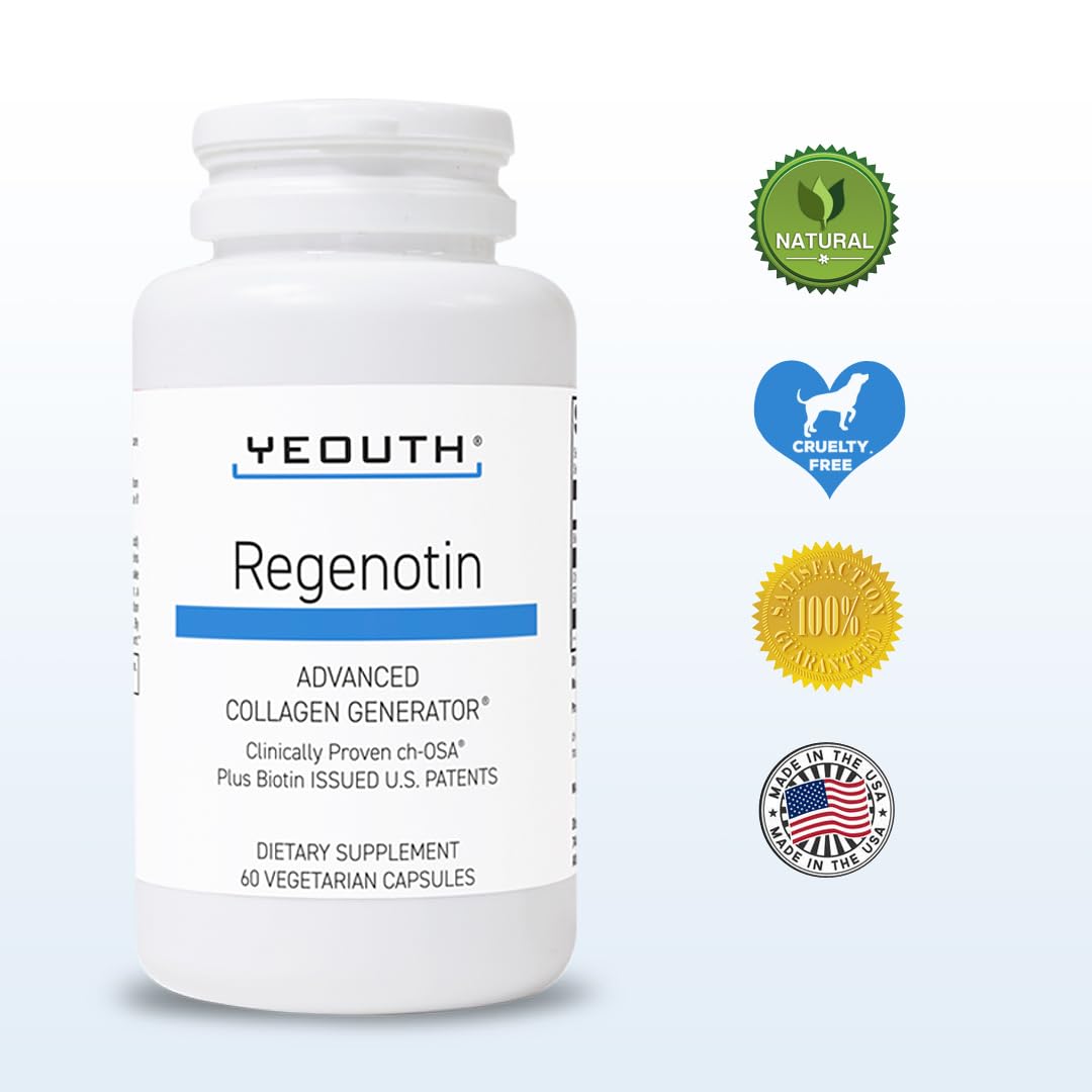 YEOUTH Regenotin Collagen Support for Skin, Nails, Hair, and Joints, Vegetarian Dietary Supplements for Men and Women, 60 Capsules