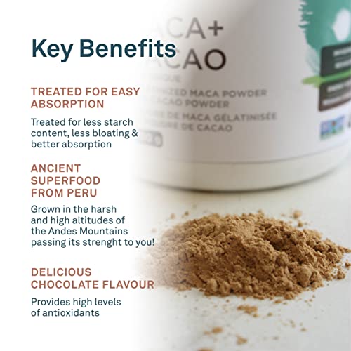 Organika Organic Maca and Cacao Powder- Gelatinized for Easy Absorption, Adaptogenic- 200g