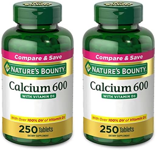 Nature's Bounty Calcium Carbonate & Vitamin D, Supports Immune Health & Bone Health, 600mg Calcium & 800IU Vitamin D3, 250 Tablets (Pack of 2)