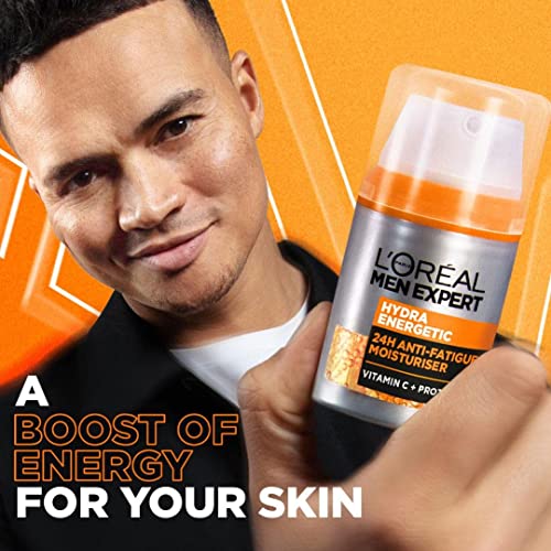 L'Oréal Paris Men Expert Hydra Energetic Face Cream with Vitamin C + Protein, 24HR Non-greasy Face Moisturizer for Men, For Dry and Dull Skin, Reduces look of fine lines & dark circles, Dermatologist Tested, 50ml