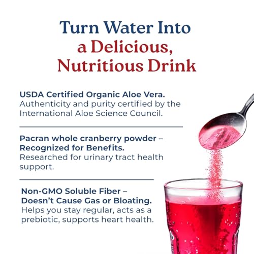 NatureCity AloeCran Sugar Free Drink Mix Supplement | Pure Aloe Vera, Cranberry Powder & Dietary Fiber| Unsweetened Cranberry Concentrate | Supports Digestive, Urinary & Metabolic Health | 30 Servings