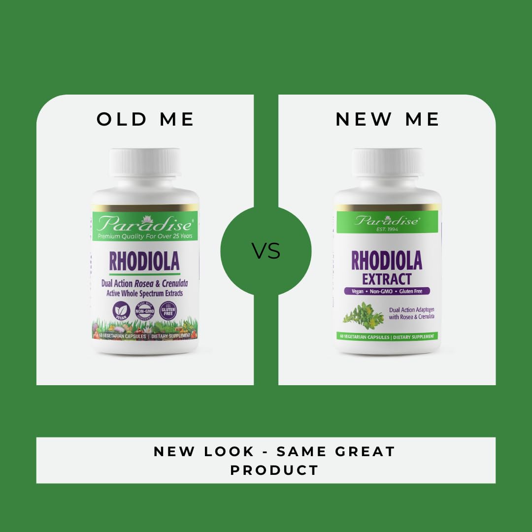 Paradise Herbs Rhodiola Extract 500mg, Super Potent Antioxidant, Ultra Pure, Vegan, Non-GMO, Gluten Free, 60 Vegetarian Capsules