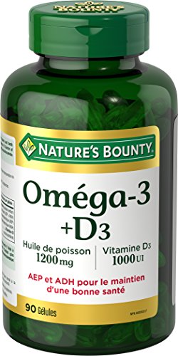 Nature's Bounty Omega 3 Fish Oil 1200mg plus Vitamin D3 1000IU Pills, Supplement, Helps in the Development and Maintenance of Bones, 90 Softgels