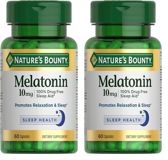 Nature's Bounty Melatonin, 100% Drug-Free Sleep Aid, Dietary Supplement, 10 mg, 60 Count (Pack of 2)