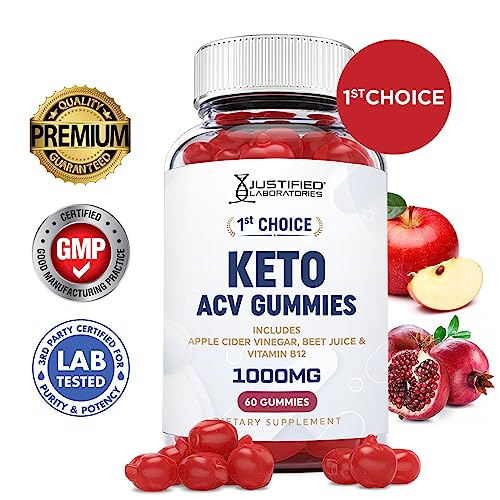Justified Laboratories 1st Choice Keto ACV Gummies 1000MG Vegan Non GMO with Pomegranate Juice Beet Root B12 60 Gummys