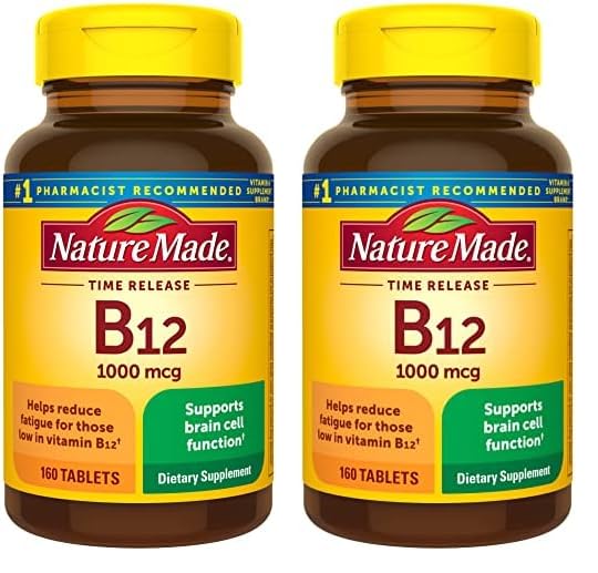 Nature Made Vitamin B12 1000 mcg, Energy Supplement For Cellular Energy Support, 160 Time Release Tablets, 160 Day Supply (Pack of 2)