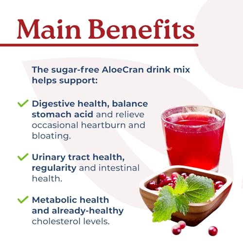 NatureCity AloeCran Sugar Free Drink Mix Supplement | Pure Aloe Vera, Cranberry Powder & Dietary Fiber| Unsweetened Cranberry Concentrate | Supports Digestive, Urinary & Metabolic Health | 30 Servings
