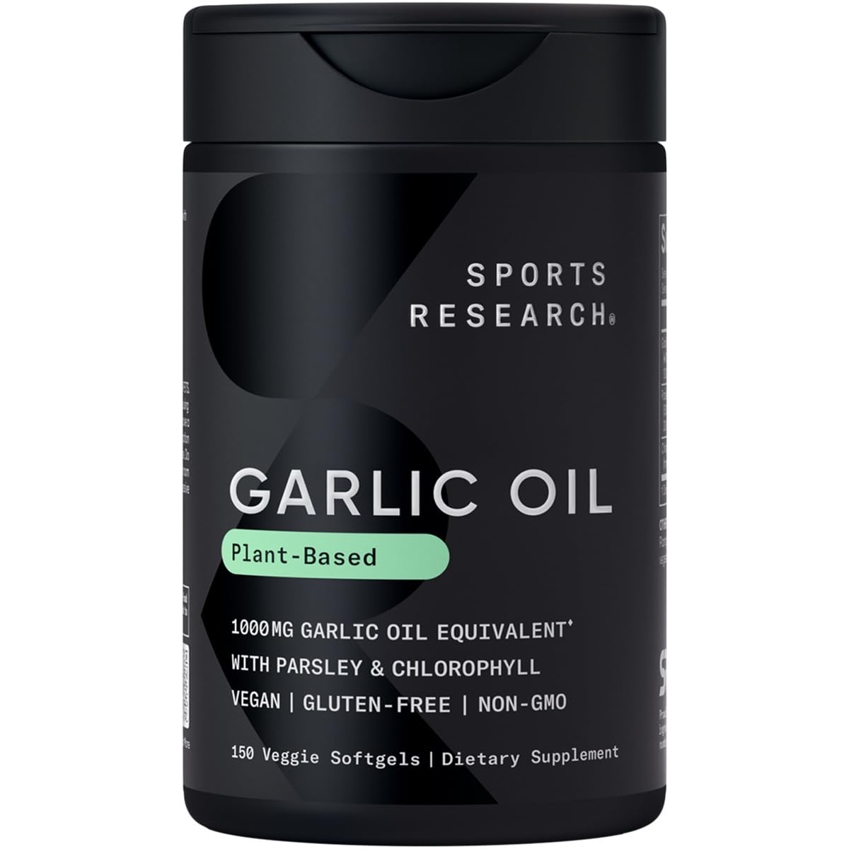 Sports Research Odorless Garlic Oil Pills (1000mg) with Parsley & Chlorophyll | Non-GMO Verified, Vegan Certified & Gluten Free (150 Plant Gels)