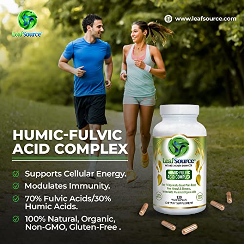 Humic and Fulvic Acid Supplement 60 vcap Leafsource | Trace Minerals Organically Bounded | Perfect Humic to Fulvic Ratio | Supports Energy, Gut Health, Joint Health, Immune | Cold Water Extracted North American Harvested