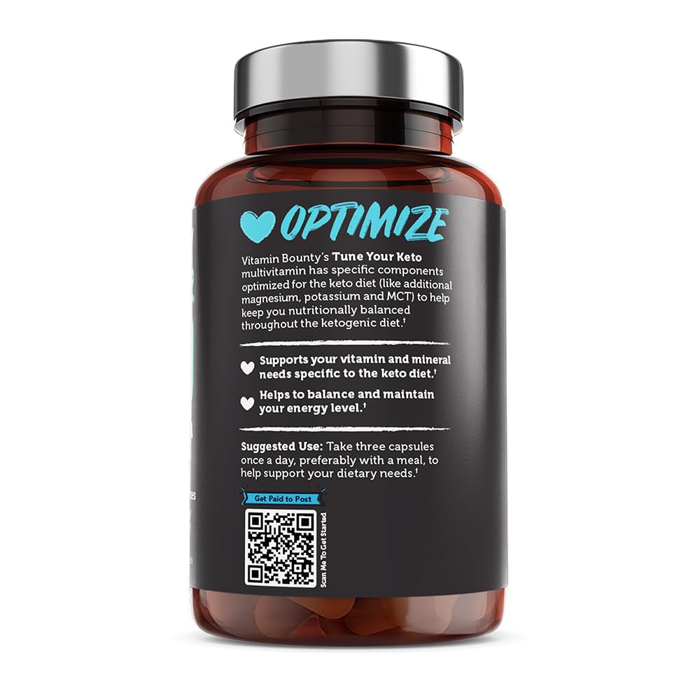 Vitamin Bounty Tune Your Keto Multivitamin – Keto-Specific Nutritional Support with Magnesium, Potassium, and MCT for Energy, Cramp Relief, and Nutrient Optimization, GLP-1 Support - 90 Capsules