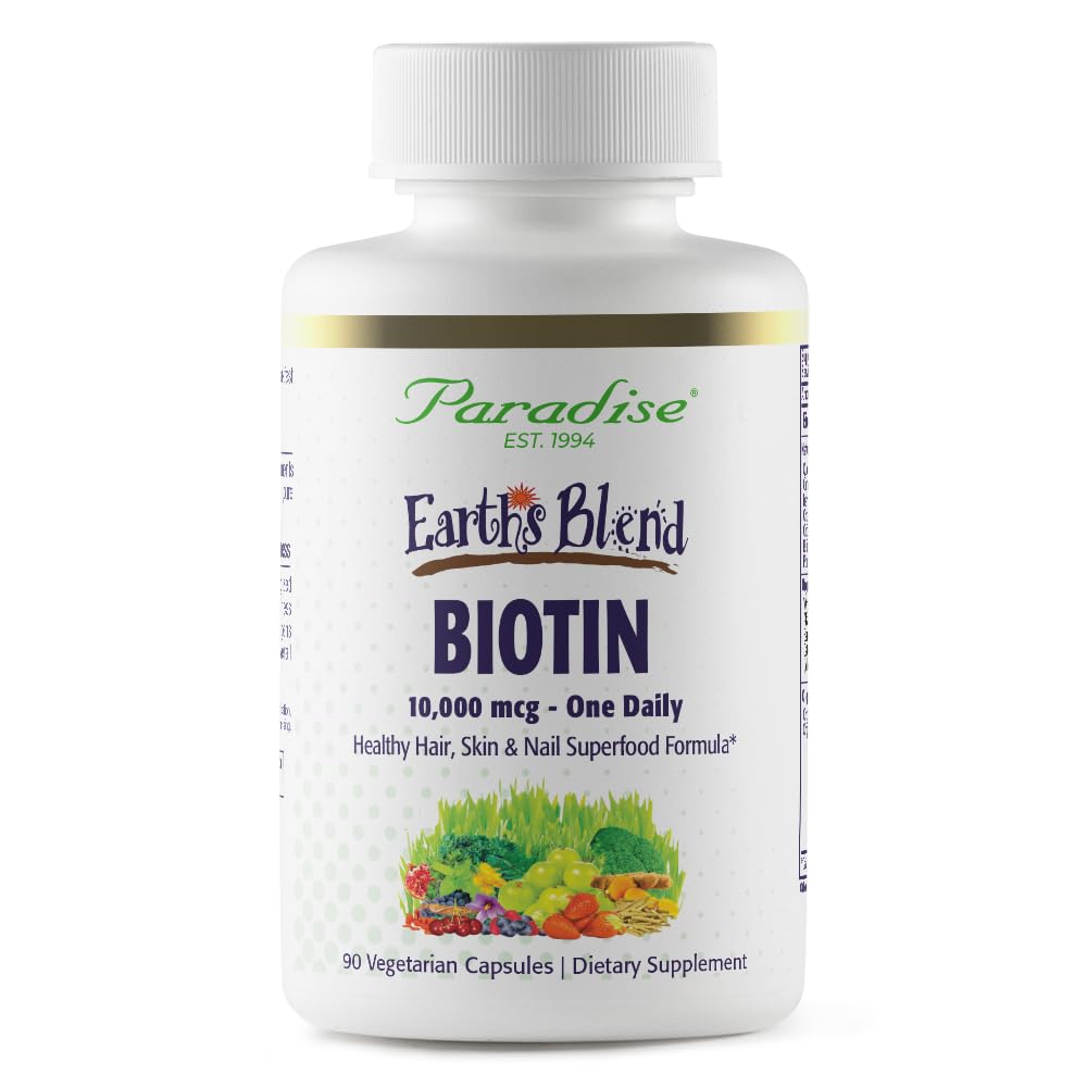 Pre-Order | Arrives in 5–10 Days – Paradise Herbs Earth's Blend Biotin Supplement, Hair, Skin & Nails, Whole Body Health, Vegan, Non-GMO, Gluten Free, 90 Vegetarian Capsules