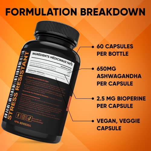 Organic Ashwagandha With Black Pepper For Improved Absorption. Resistant To Stress, Increases Energy Levels & Supports Memory Enhancement - 650MG Ashwagandha Per Capsule - 60 Capsules
