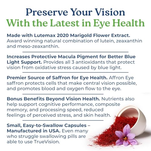 NatureCity True-Vision Eye Health Supplement - Plant-Based Lutein and Zeaxanthin with High Potency Saffron 20mg - Blue Light Potection, Support Central and Night Vision (30 Veggie Capsules)