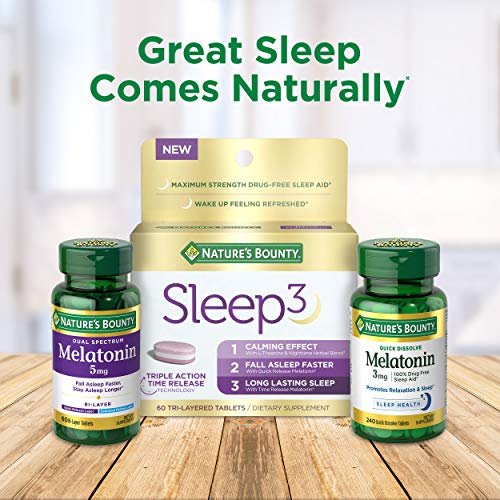 Nature's Bounty Melatonin, 100% Drug Free Sleep Aid, Dietary Supplement, Promotes Relaxation and Sleep Health, 5mg, 90 Softgels
