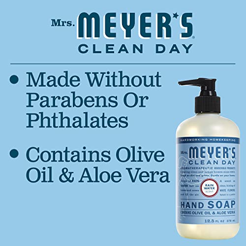 Mrs. Meyer's Clean Day Liquid Hand Soap, Cruelty Free and Biodegradable Hand Wash Made with Essential Oils, Rain Water Scent, 370 ml Soap Pump Bottle