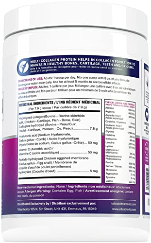 Multi Collagen Peptides Plus Hyaluronic Acid and Vitamin C, Hydrolyzed Collagen Protein, Types I, II, III, V and X Collagen, Unflavored