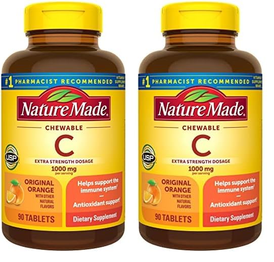 Nature Made Extra Strength Dosage Chewable Vitamin C 1000 mg per Serving, Dietary Supplement for Immune Support, 90 Tablets, 45 Day Supply (Pack of 2)