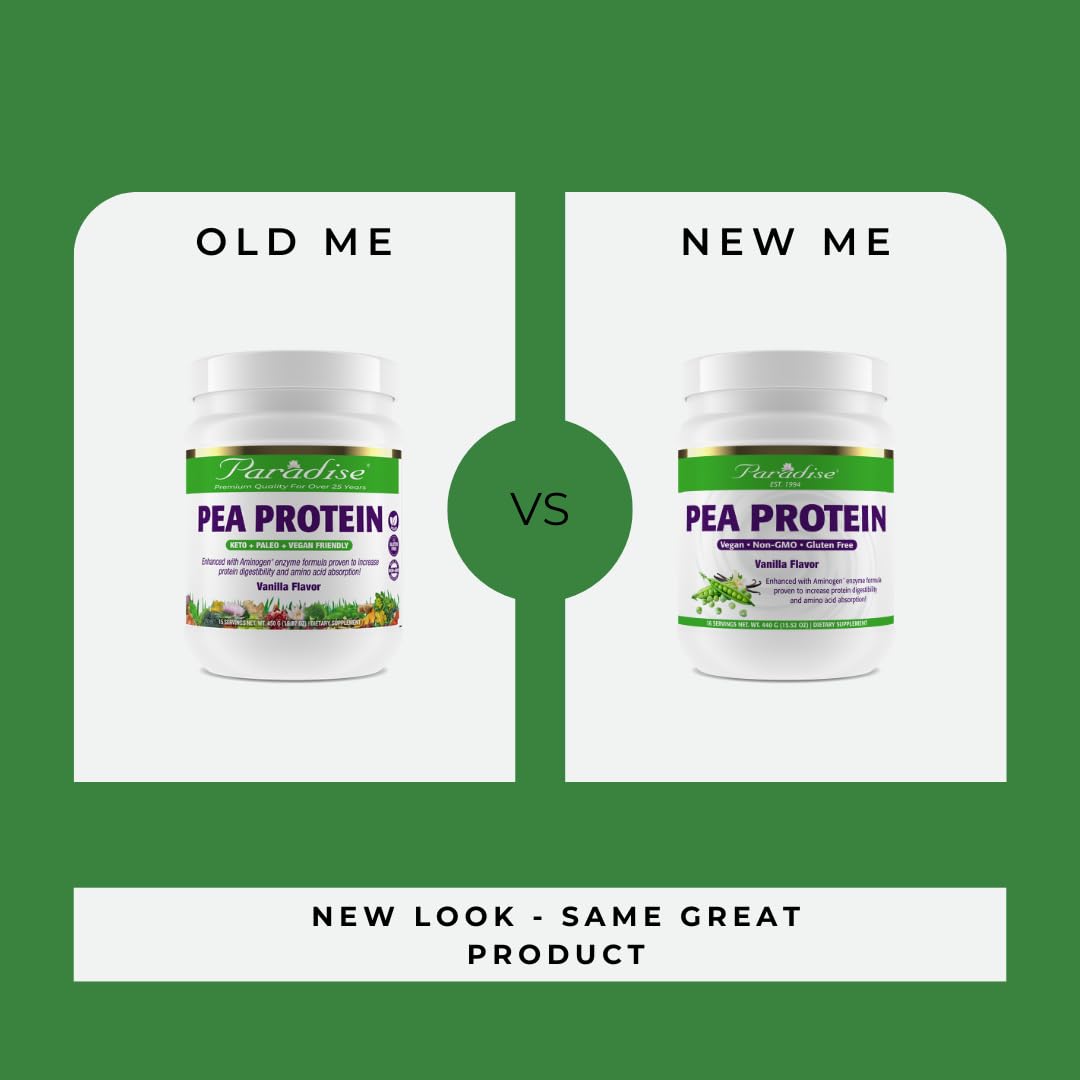 Paradise Herbs Organic Pea Protein Powder, Organic, Vanilla Flavor, Vegan, Gluten Free, Non GMO, Keto, Paleo, 15 Servings, 15.87 oz