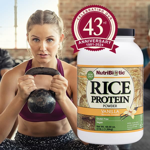 NutriBiotic – Vanilla Rice Protein, 3 Lb (1.36kg) | Low Carb, Keto-Friendly, Vegan, Raw Protein Powder | Grown & Processed Without Chemicals, GMOs or Gluten | Easy to Digest & Nutrient Rich