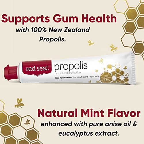 Red Seal Propolis Toothpaste – Toothpaste Made with 100% New Zealand Bee Propolis Extract, Anise, Peppermint, Eucalyptus Essential Oils - No Fluoride, No Preservatives, No Artificial Flavors or Colors