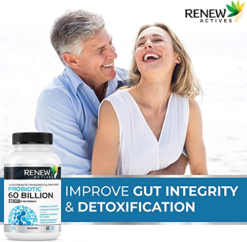 NEW! Renew Actives Probiotics 60 Billion CFU with MAKTREK Bi-Pass Technology, Probiotics Made to Survive Stomach Acid with Advanced Absorption for Digestive Health, Immunity, & 60 Capsules!