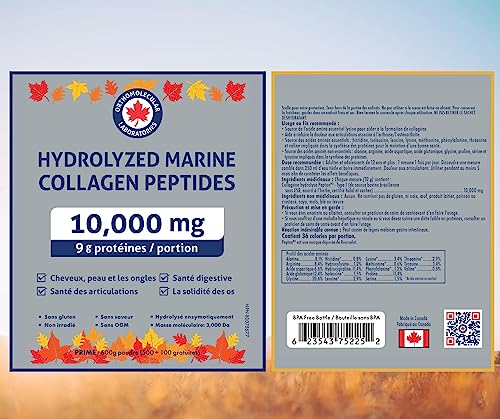 Orthomolecular Laboratories - Hydrolyzed Marine Collagen Peptides Powder 10000mg, 600g - Vitamins for Bone Strength, Digestive Health, Joint Health, Hair Skin & Nail Vitamins - Collagen Protein Powder